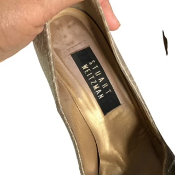 Stuart Weitzman 3" Snake Print Leather Tan Heel Pumps Size 7.5 B - Picture 6 of 9